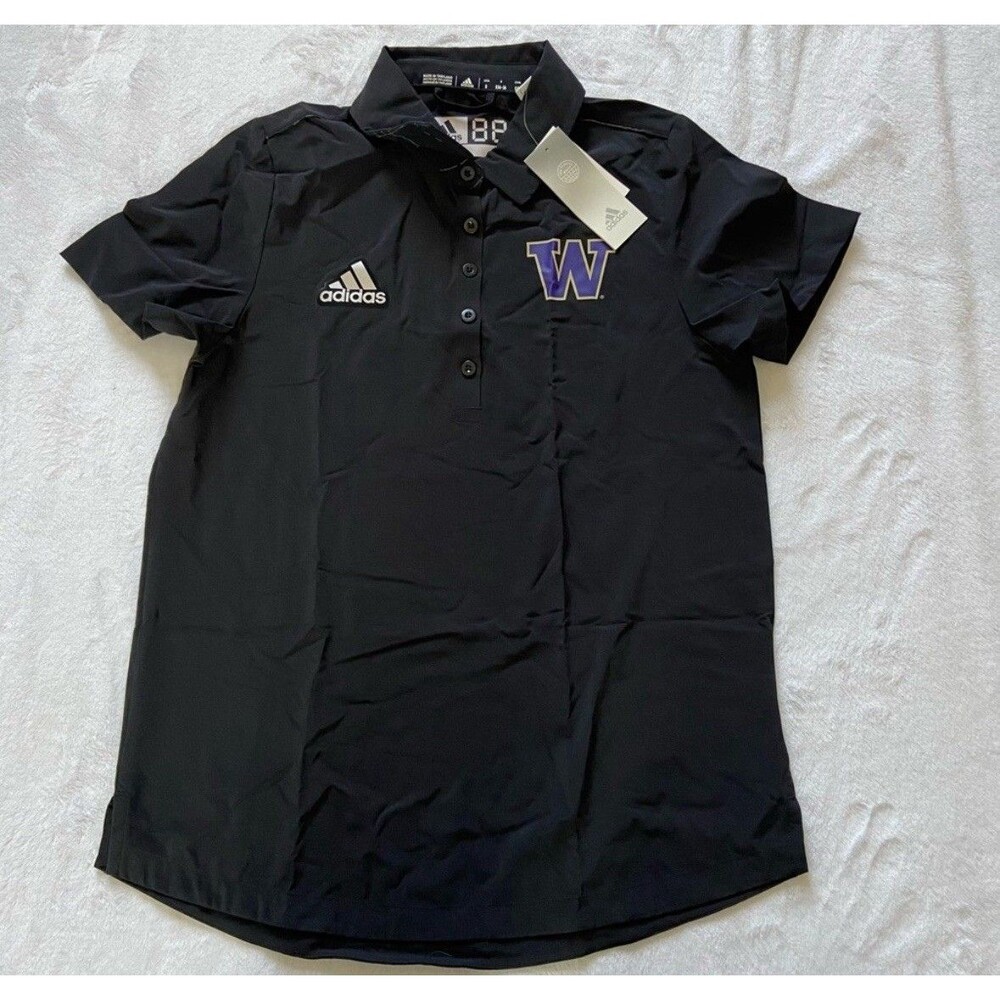 Adidas UW Huskies University of Washington Black Polo Shirt Golf Tennis Medium M